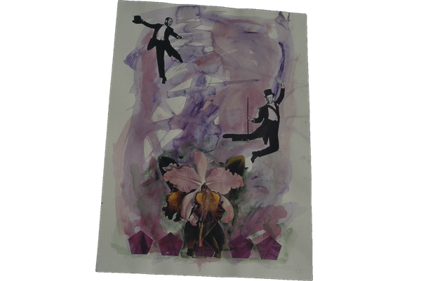 FLORES, PENTAGONOS Y FRED ASTAIRE<br>1992, 70x50cm<br>Téctina mixta s/papel<br>Colección Lewin-Richter (Barcelona)