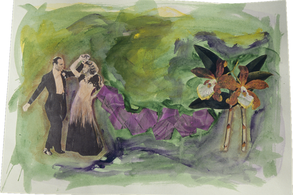 FLORES, PENTAGONOS Y FRED ASTAIRE<br>1992, 70x50cm<br>Téctina mixta s/papel<br>Colección Jean Rey (Francia)