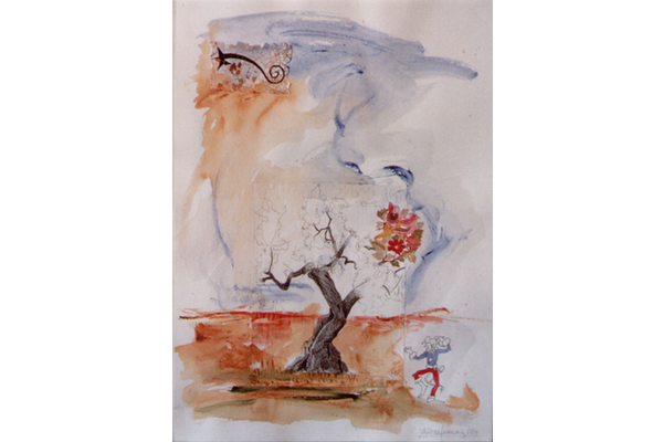 CALACEITE MAGICO II<br>1994, 70x50cm<br>collage y acrílico s/papel