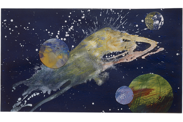 COSMOS I<br>1999, 40x70cm<br>collage y acrílico s/papel