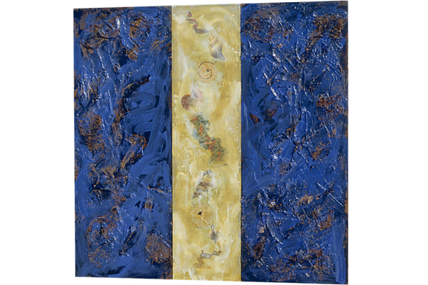 ESPIRALES<br>1993, 200x200cm<br>técnica mixta s/madera y tela transparente