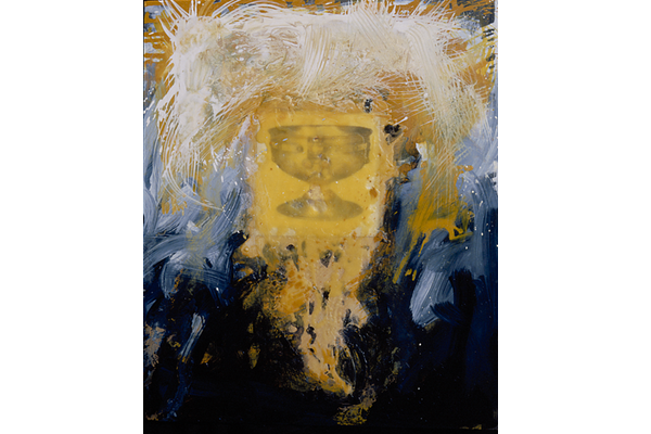 THE HOLY GRAIL II<br>1999, 70x58cm<br>collage y técnica mixta s/madera<br>Col. Ignacio Vidal-Quadras