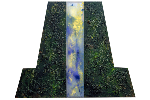 SIN TITULO<br>1990, 135x171cm<br>técnica mixa s/madera y tela transparente<br>Col. Reyes y Jean-Pierre Gross