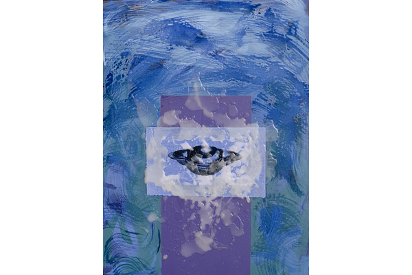 AGUA Y EL GRAAL<br>1999, 61x46cm<br>técnica mixta s/madera<br>Col. Victoria Baras