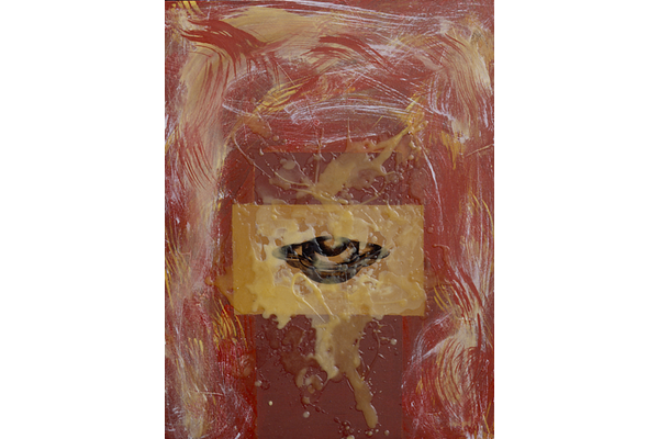 FUEGO Y EL GRAAL<br>1999, 61x46cm<br>técnica mixta s/madera