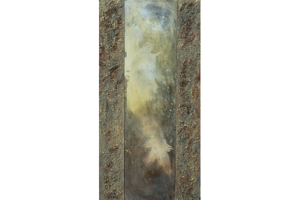 IMPRESION DE VIENA<br>1992, 200x101cm<br>óleo s/madera y tela transparente