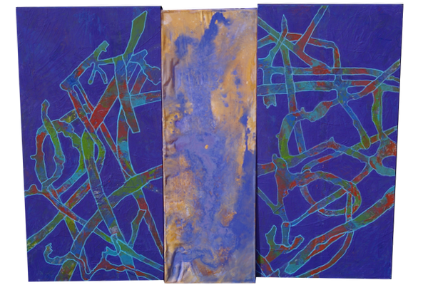 LIGHT WAVES 20<br>2020, 80x60cm<br>oil on wood & transparent fabric