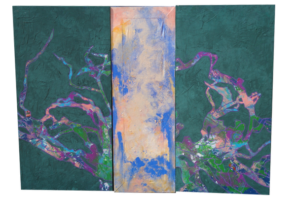 ONDAS DE LUZ 18<br>2020, 80x60cm<br>Óleo s/madera y tela transparente