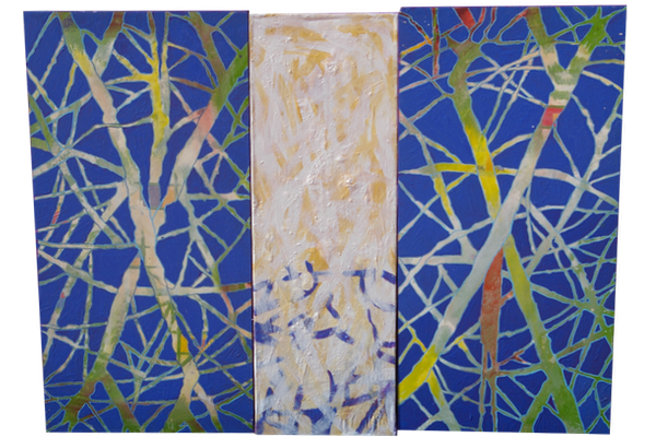 LIGHT WAVES 12<br>2020, 80x60cm<br>oil on wood & transparent fabric