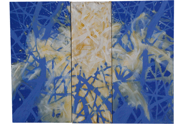 ONDAS DE LUZ 11<br>2014, 60x80cm<br>Óleo s/madera y tela transparente<br>Col. Reyes y Jean-Pierre Gross
