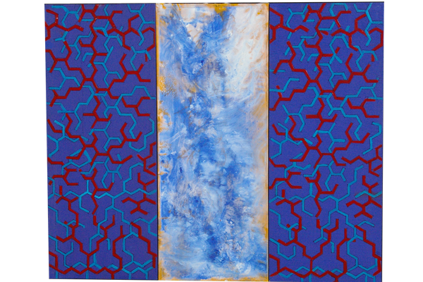 LIGHT WAVES 2<br>2013, 50x60cm<br>oil on Wood & transparent fabric