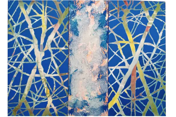 ONDAS DE LUZ 12<br>2020, 80x60cm<br>Óleo s/madera y tela transparente