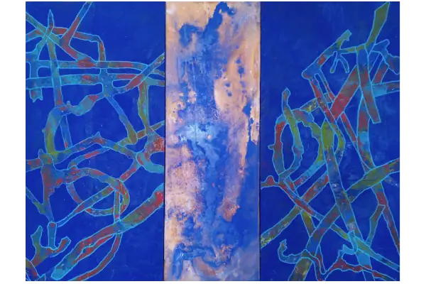 ONDAS DE LUZ 20<br>2020, 80x60cm<br>Óleo s/madera y tela transparente