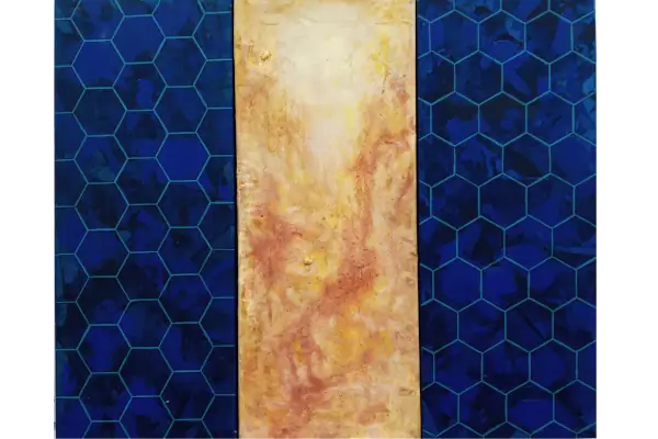 ONDAS DE LUZ 5<br>2013, 50x60cm<br>Óleo s/madera y tela transparente